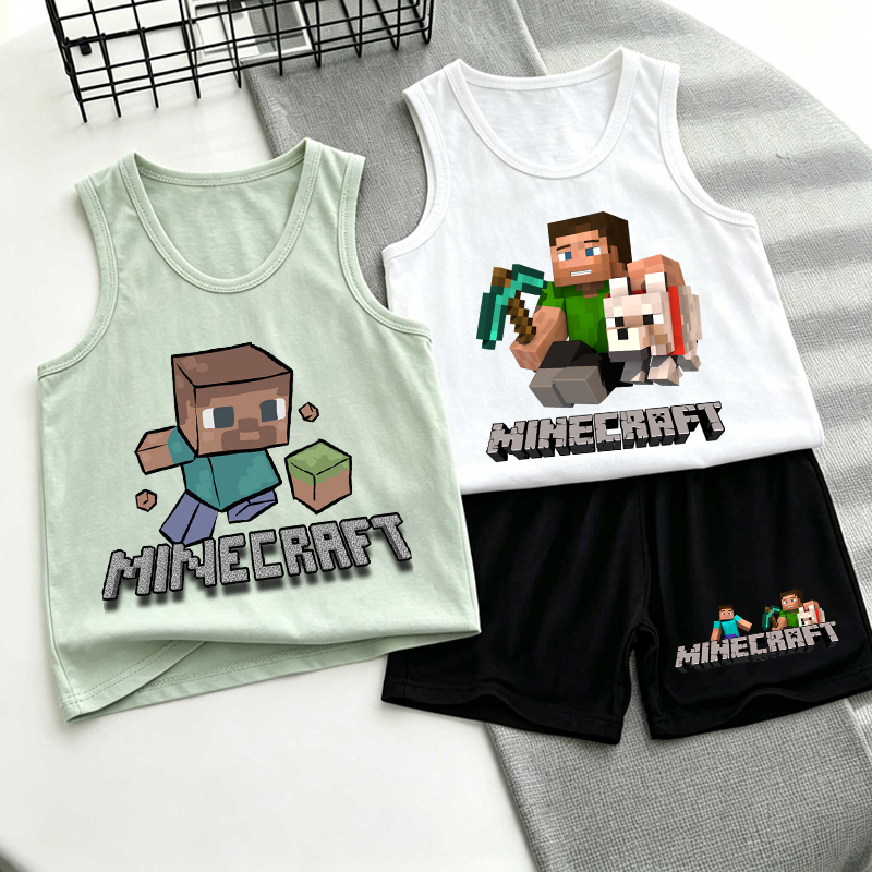 Baby Clothing 1 Year Old - Minecrafted Children Vest+shorts Set Boy Baby