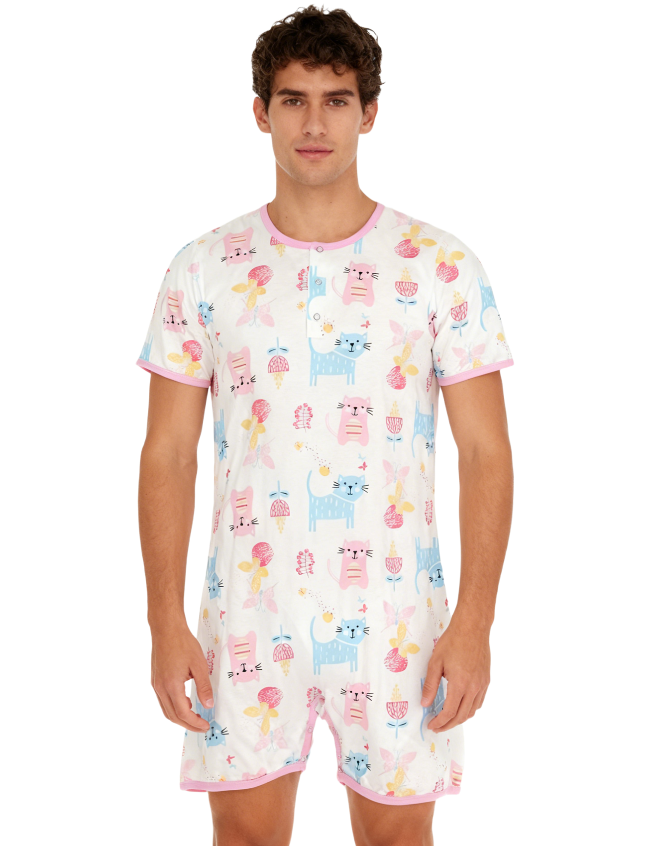 Romper Onesie Baby - Pink Cat Bodysuit with Short Leg