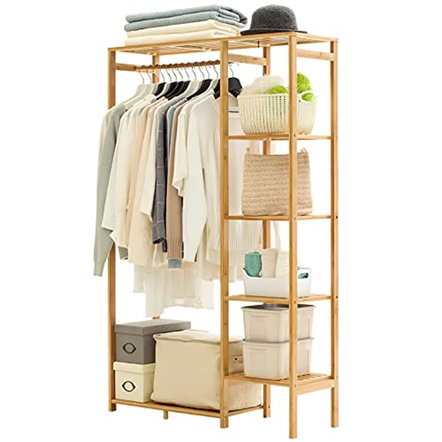 Bamboo Clothing Rack with 6 Ti - Baby Clothing Rack 评论和价格