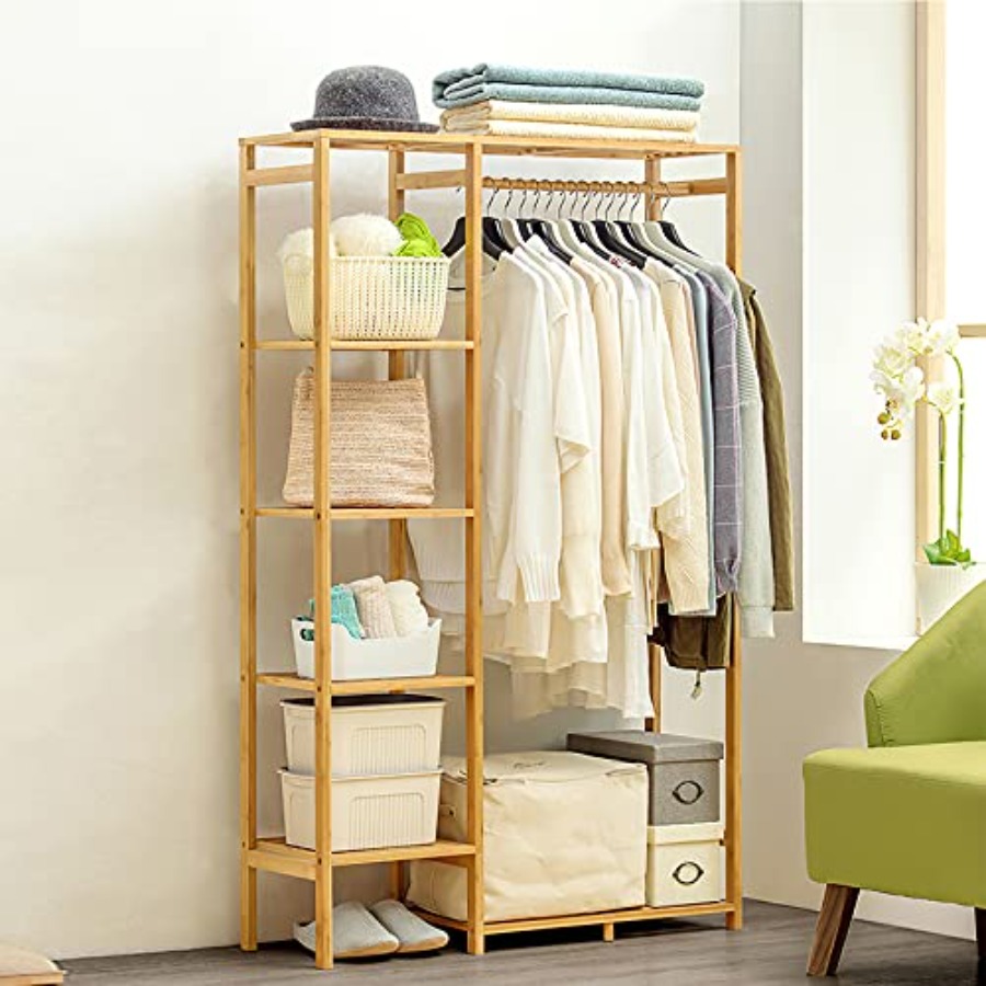 Bamboo Clothing Rack with 6 Ti - Baby Clothing Rack 评论和价格