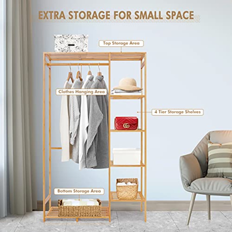 Bamboo Clothing Rack with 6 Ti - Baby Clothing Rack 评论和价格
