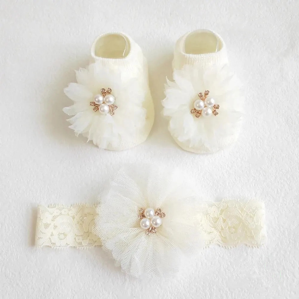 Lovely Pearl Bows Baby Headban - Toddler Sock Set 评论和价格