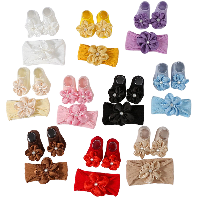 2Pcs Flower Pearl Baby Headban - Toddler Sock Set 评论和价格