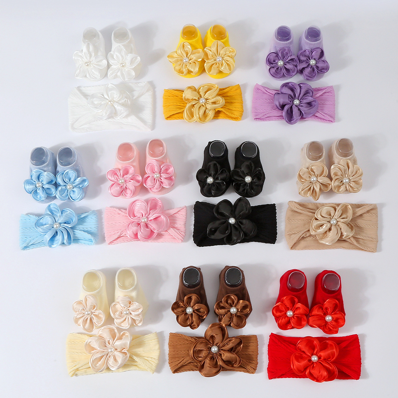 2Pcs Flower Pearl Baby Headban - Toddler Sock Set 评论和价格