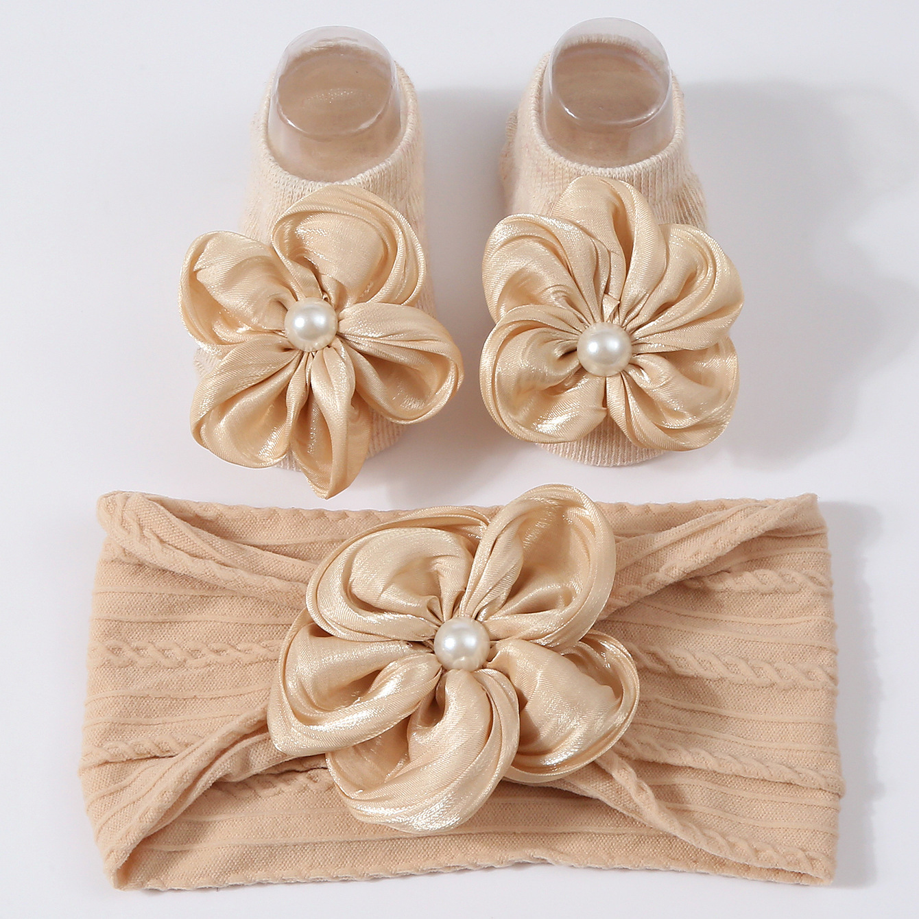 2Pcs Flower Pearl Baby Headban - Toddler Sock Set 评论和价格