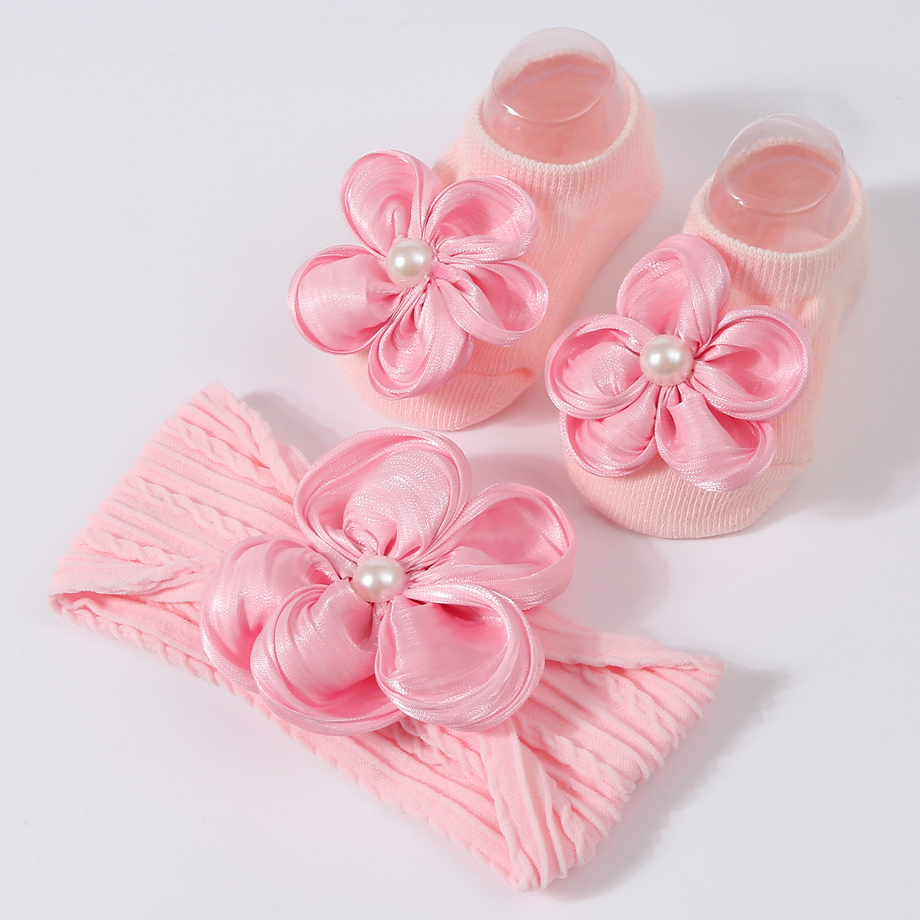 2Pcs Flower Pearl Baby Headban - Toddler Sock Set 评论和价格