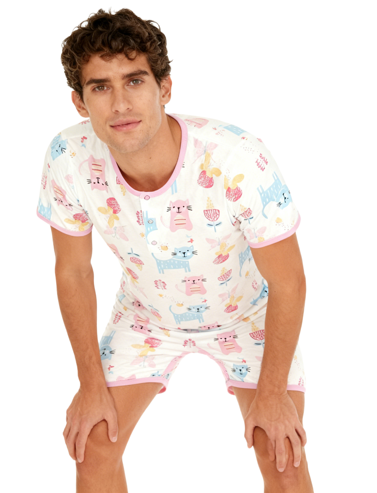 Pink Cat Bodysuit with Short L - Romper Onesie Baby 评论和价格